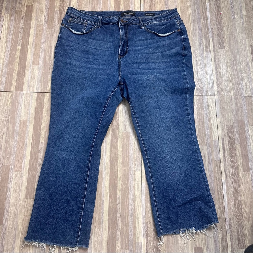 Judy Blue Slim Bootcut Distressed Hem Blue Jeans for Women Plus Size 22W